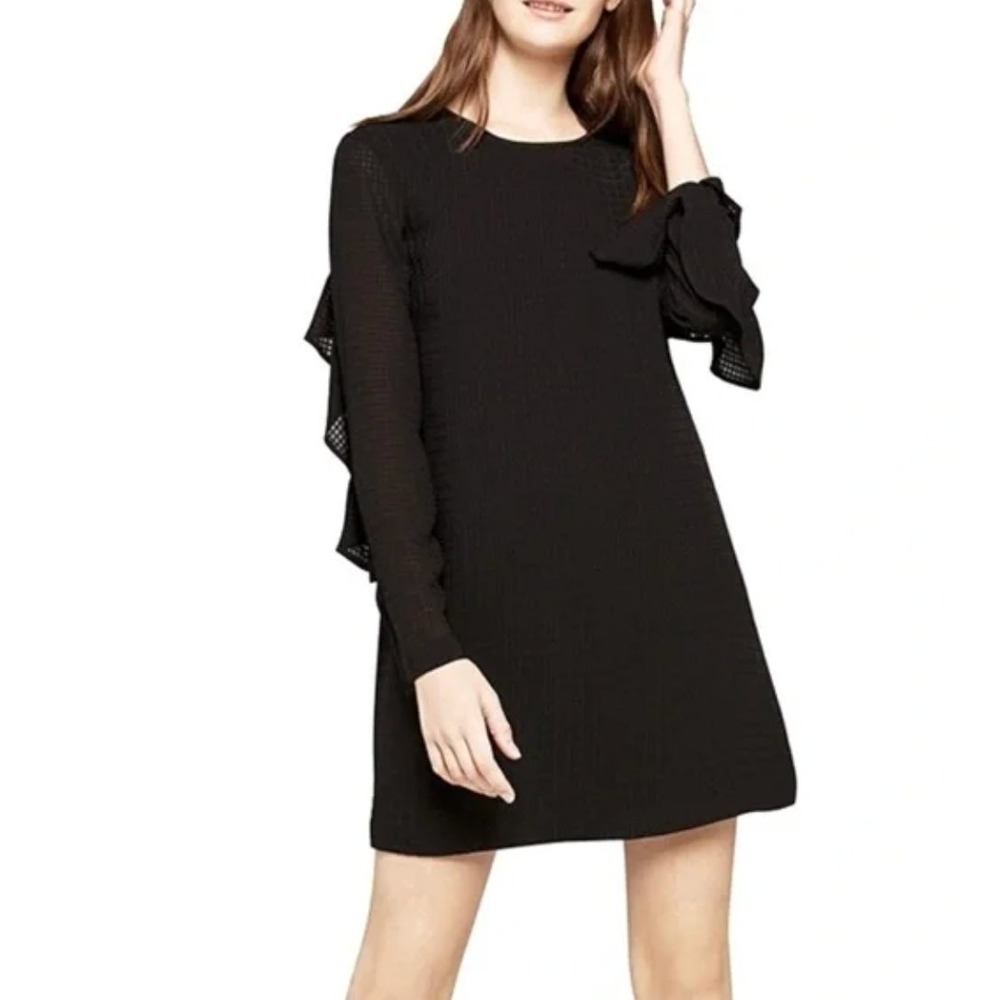BCBGeneration Dress‎ Women XXS Black Ruffle Sleeve Long Sleeve Mini Shift